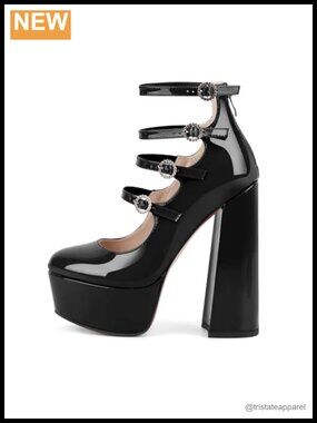 Platform Mary Janes Chunky Block High Heels Triple Buckle Strappy Gothic Pumps